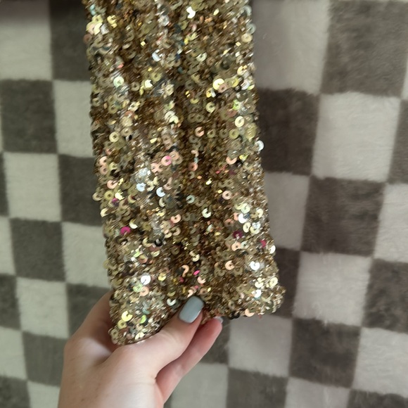 AQUA large sparkly gold rhinestone long sleeve tee/ jacket - Picture 6 of 8